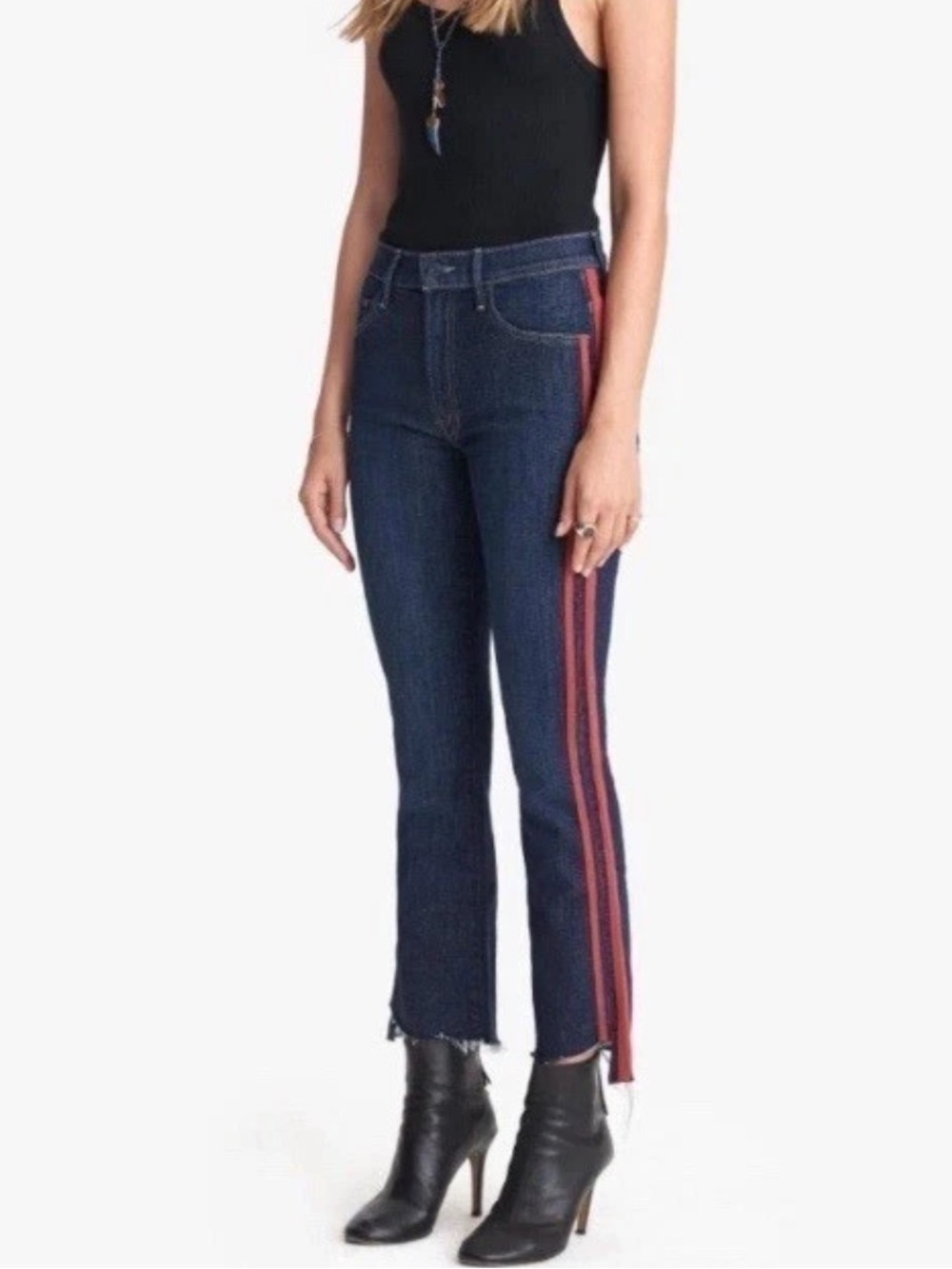 MOTHER Denim The Insider Crop Step Fray Jeans Speed Racer Red Stripe Sz 26